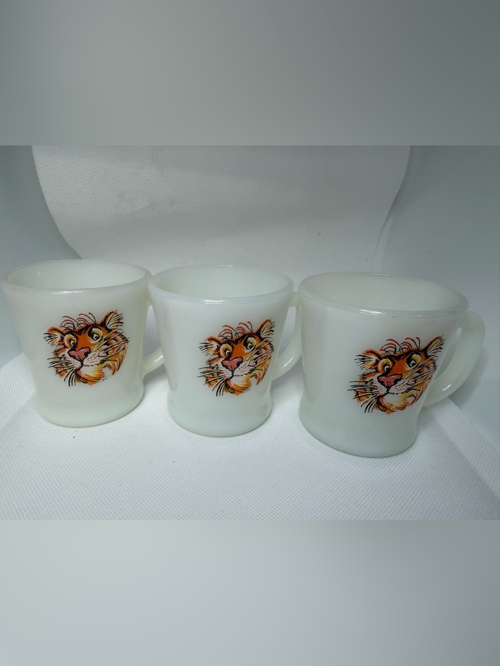 Fire King Milk Glass Anchor Hocking Esso Exxon Promo Tiger Coffee Mug/Cup 3 Mugs